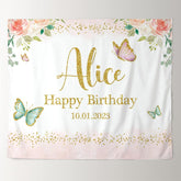 Lofaris Personalized Butterfly Floral Gold Glitter Party Backdrop